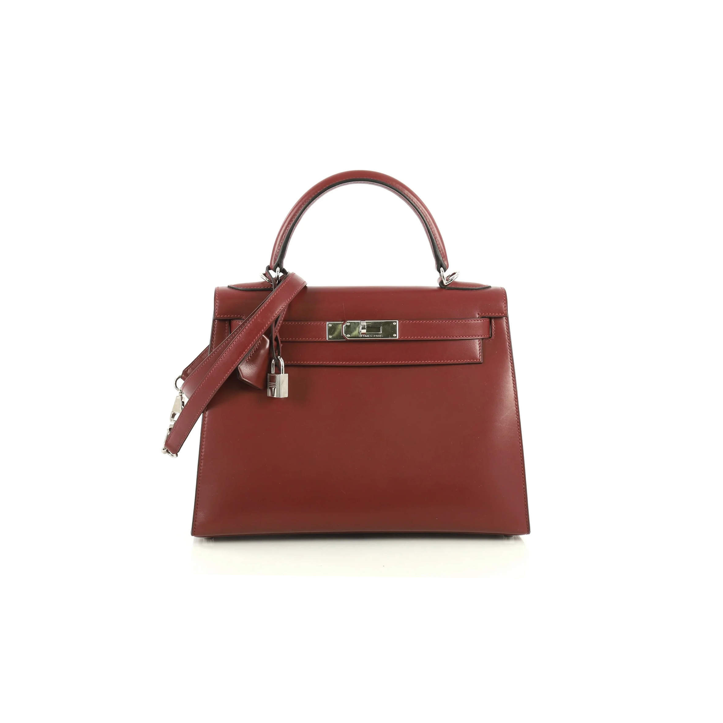 HERMÈS MASTER KELLY 25 BOX BORDEAUX WITH PALLADIUM HARDWARE (25*17*7cm) 